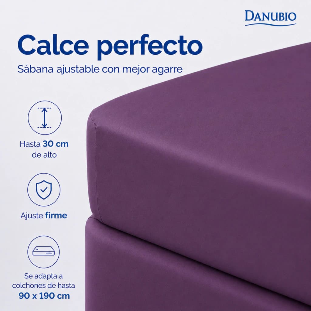 Sábanas 1½ Plaza Danubio Colors 144 Hilos – Percal Hipoalergénico — Uva