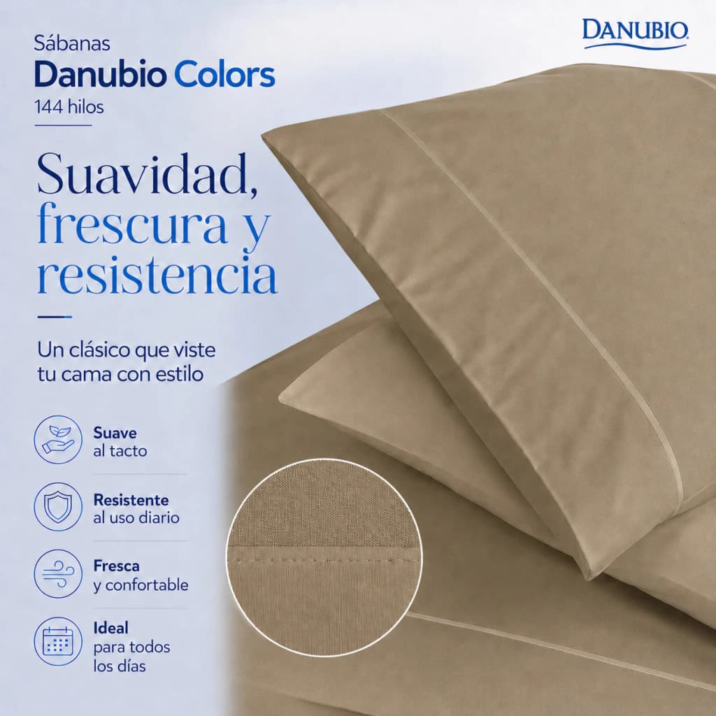Juego de Sábanas Danubio Colors 2 Plazas 144 Hilos Algodón-Poliéster — Blanco