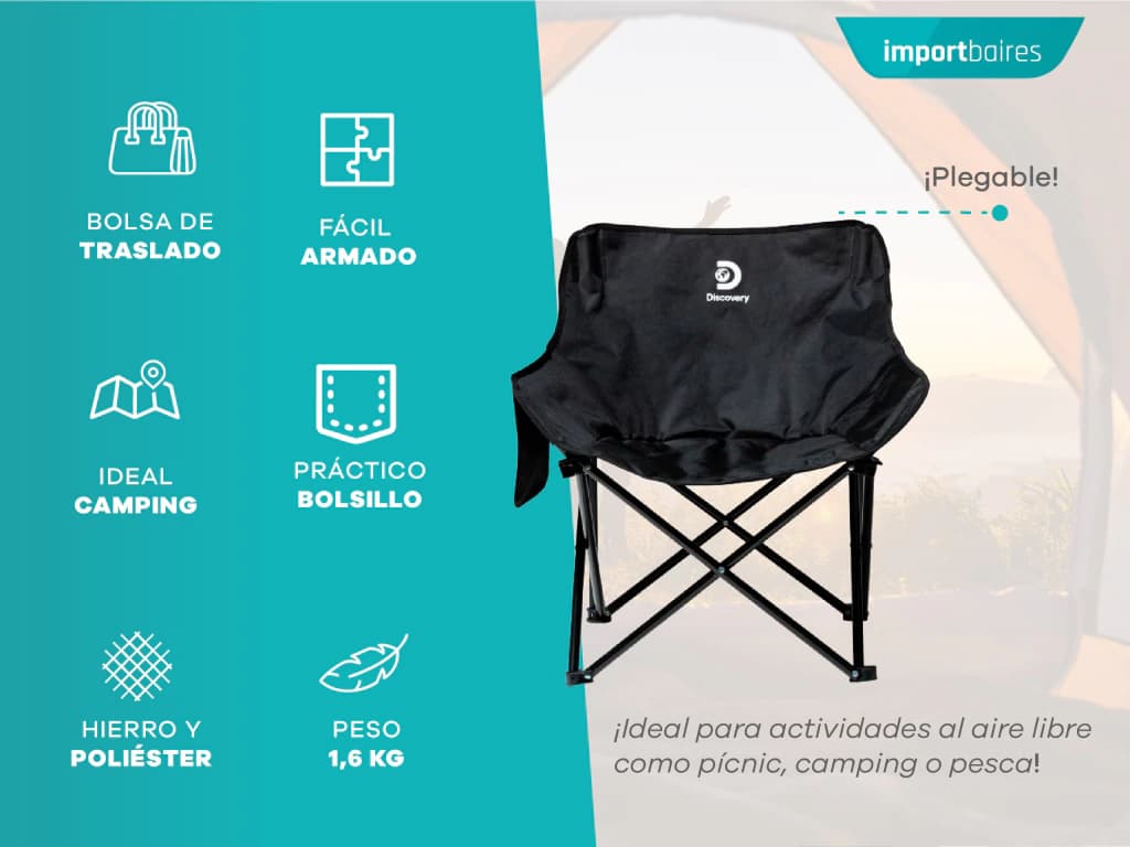 Silla Discovery Plegable de camping Diseño Director color Negro