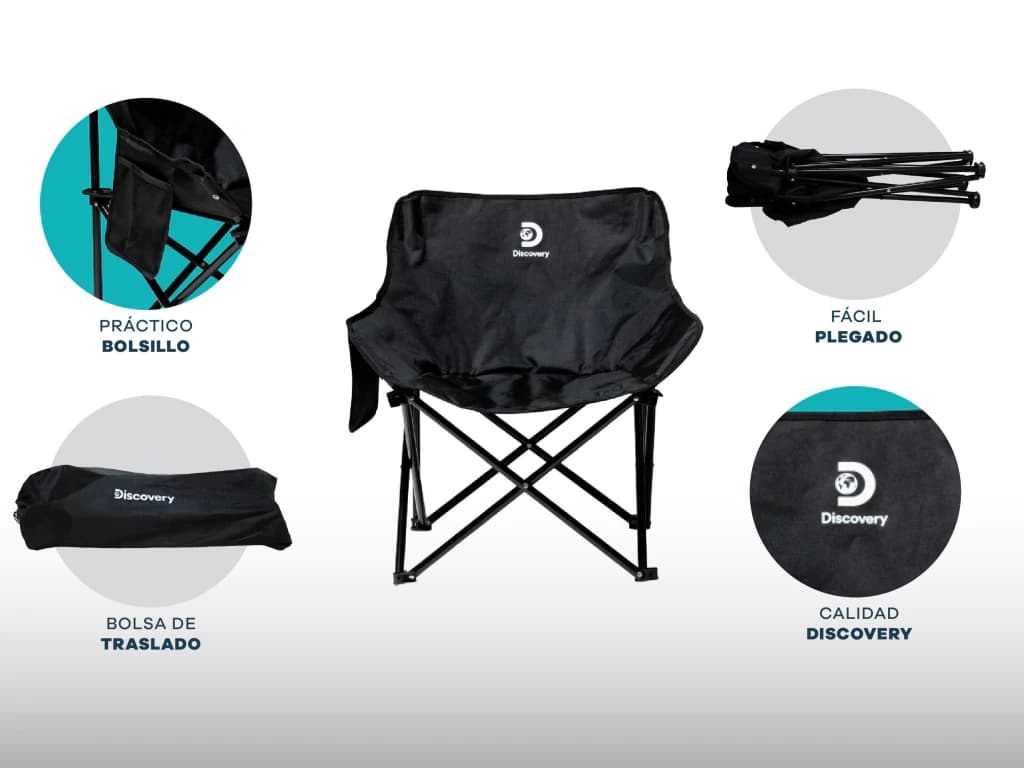 Silla Discovery Plegable de camping Diseño Director color Negro
