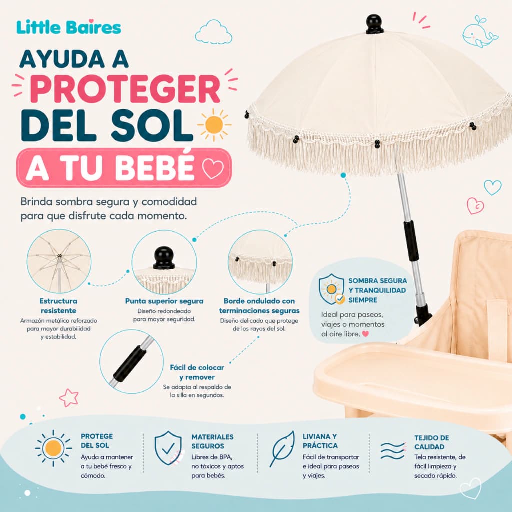 Silla de Comer Plegable para Bebé con Sombrilla | Little Baires