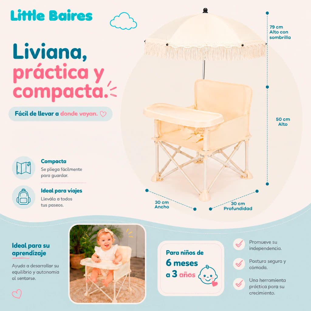 Silla de Comer Plegable para Bebé con Sombrilla | Little Baires