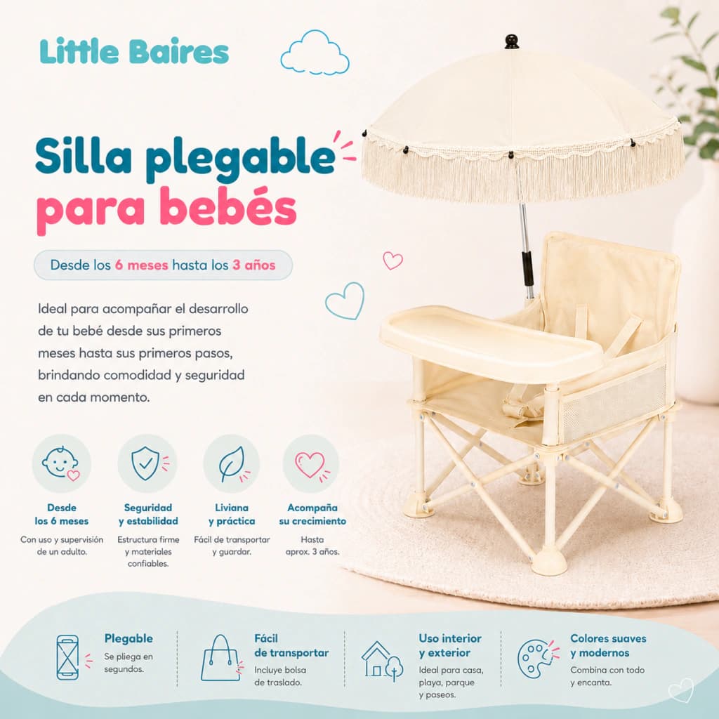 Silla de Comer Plegable para Bebé con Sombrilla | Little Baires
