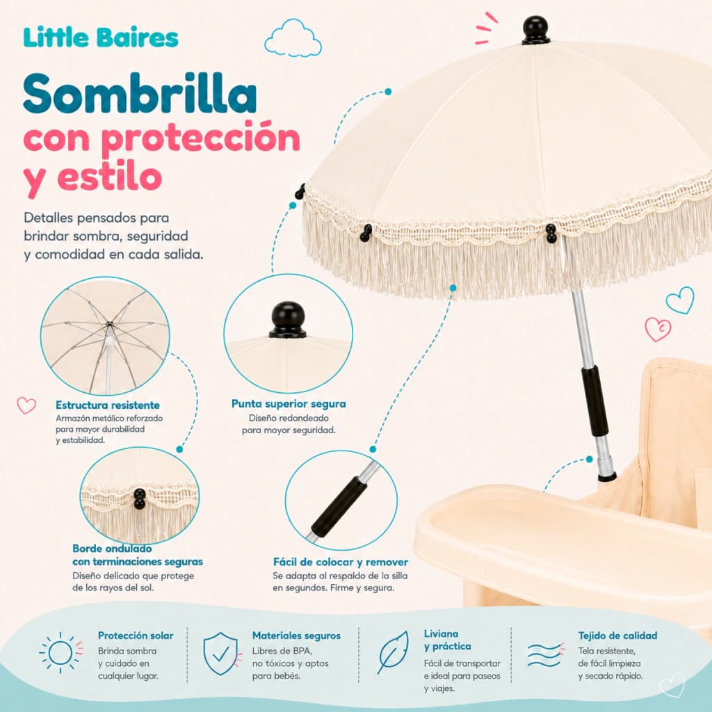 Silla de Comer Plegable para Bebé con Sombrilla | Little Baires