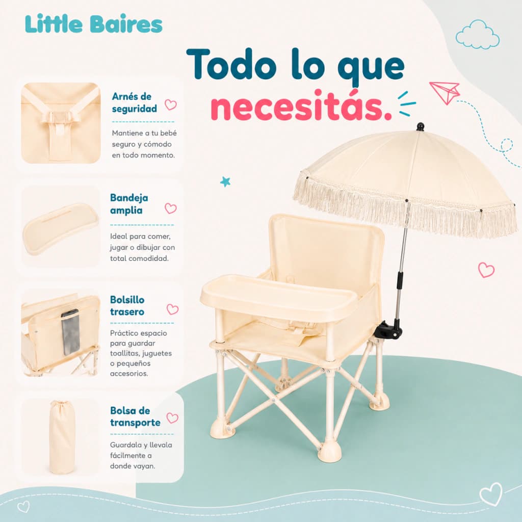 Silla de Comer Plegable para Bebé con Sombrilla | Little Baires