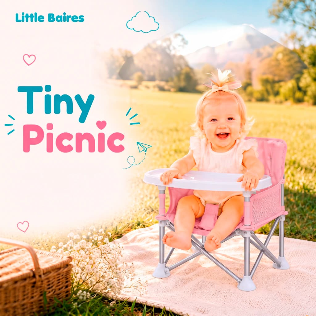 Silla de Comer Plegable Bebé Portátil con Bandeja | Little Baires — Gris