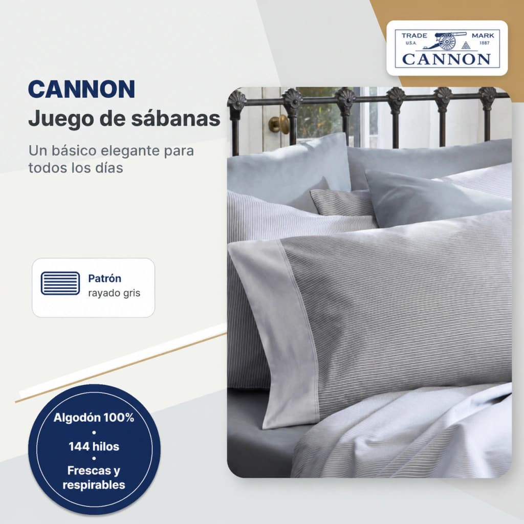 Juego de Sábanas Cannon Twin 1 1/2 Plazas | 100% Algodón | Cannon Fieldcrest — Shadow