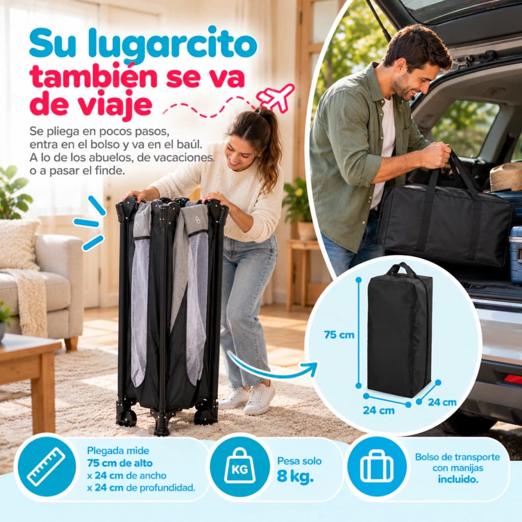 Practicuna Corralito Little Baires con Puerta Lateral + Set Cepillos Cactus