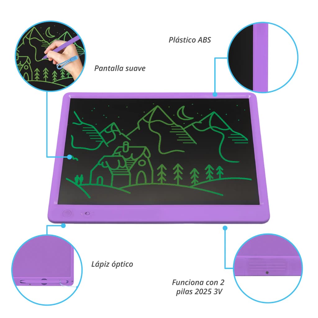 Pizarra Mágica Led T-go Tablero Dibujo Digital Para Niños 15 pulgadas — Negro