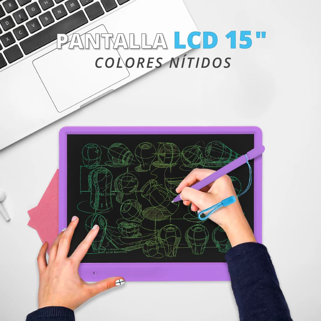 Pizarra Mágica Led T-go Tablero Dibujo Digital Para Niños 15 pulgadas — Negro