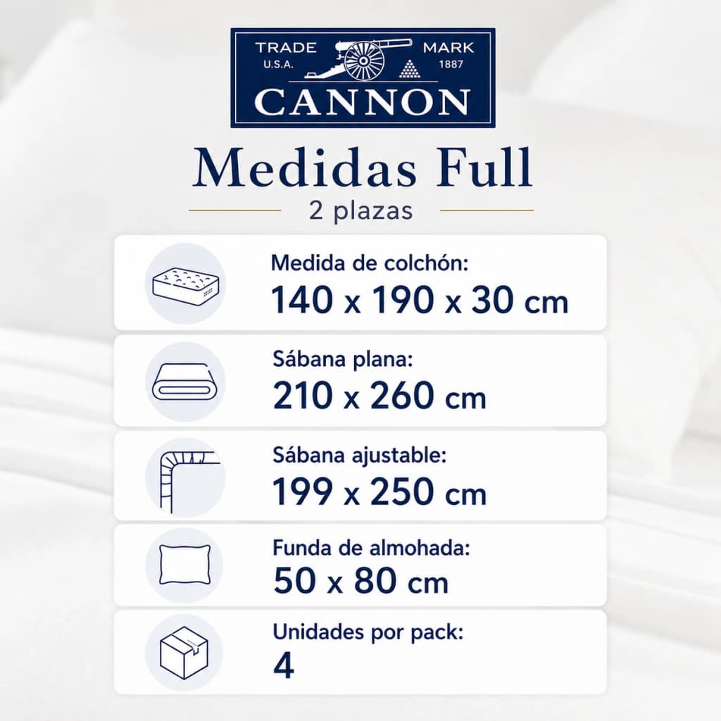 Juego de Sábanas 2 Plazas 200 Hilos | 100% Algodón Premium | Cannon Classic — Blanco Rayado