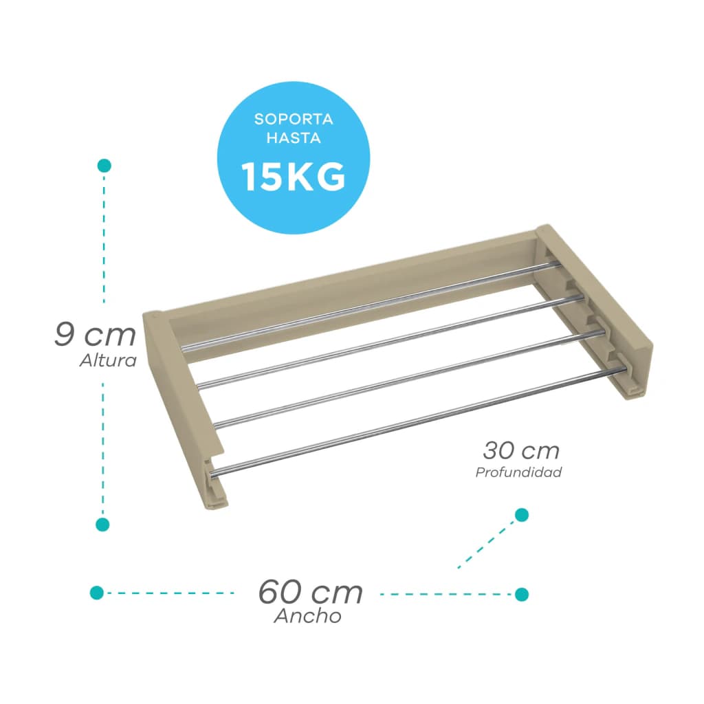 Tender Retráctil de Pared T-GO | 4 Varillas Acero | Soporta 15kg