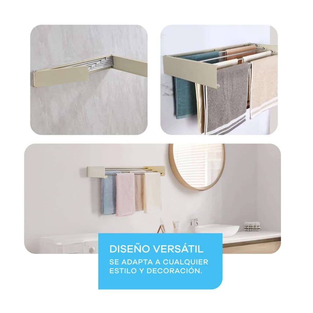 Tender Retráctil de Pared T-GO | 4 Varillas Acero | Soporta 15kg