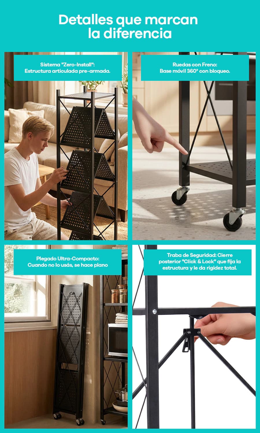 Estantería Plegable de Metal 4 Niveles | Línea Simple Home Toronto