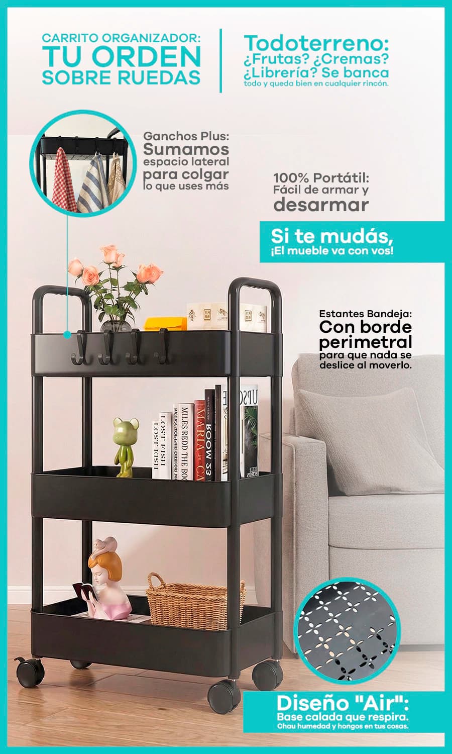 Carrito Organizador Multiuso 3 Niveles | Línea Simple Home Seúl