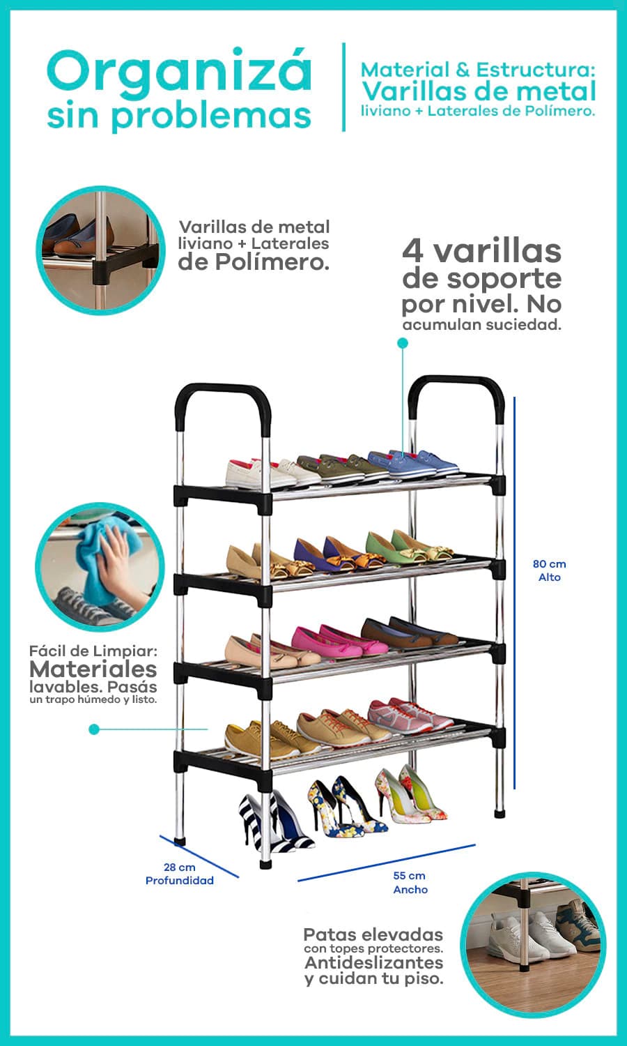 Zapatero Organizador 4 Niveles | Línea Seúl Simple Home