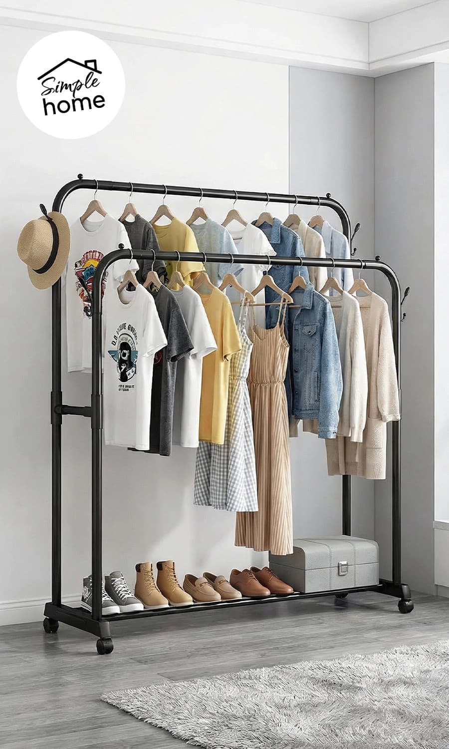 Perchero Vestidor Móvil Doble Barral | Simple Home