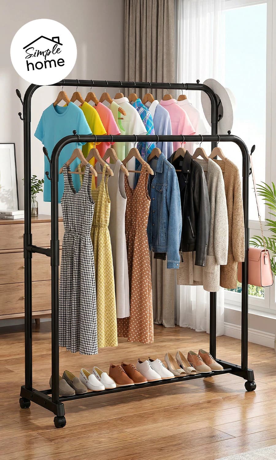 Perchero Vestidor Móvil Doble Barral | Simple Home