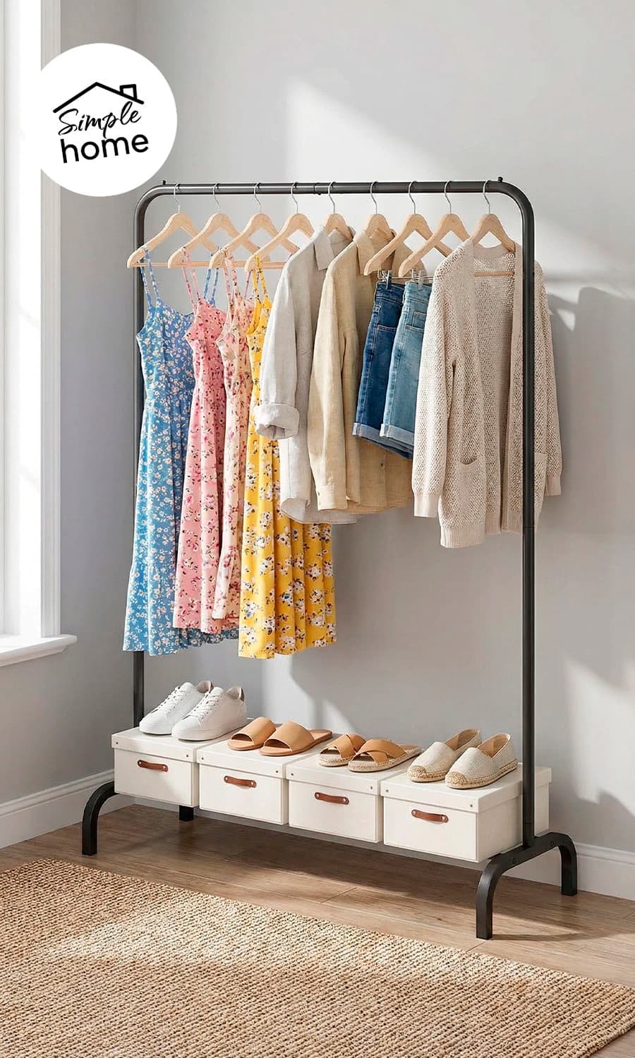 Perchero Vestidor de Pie | Barral Único & Base Ancha | Línea Simple Home