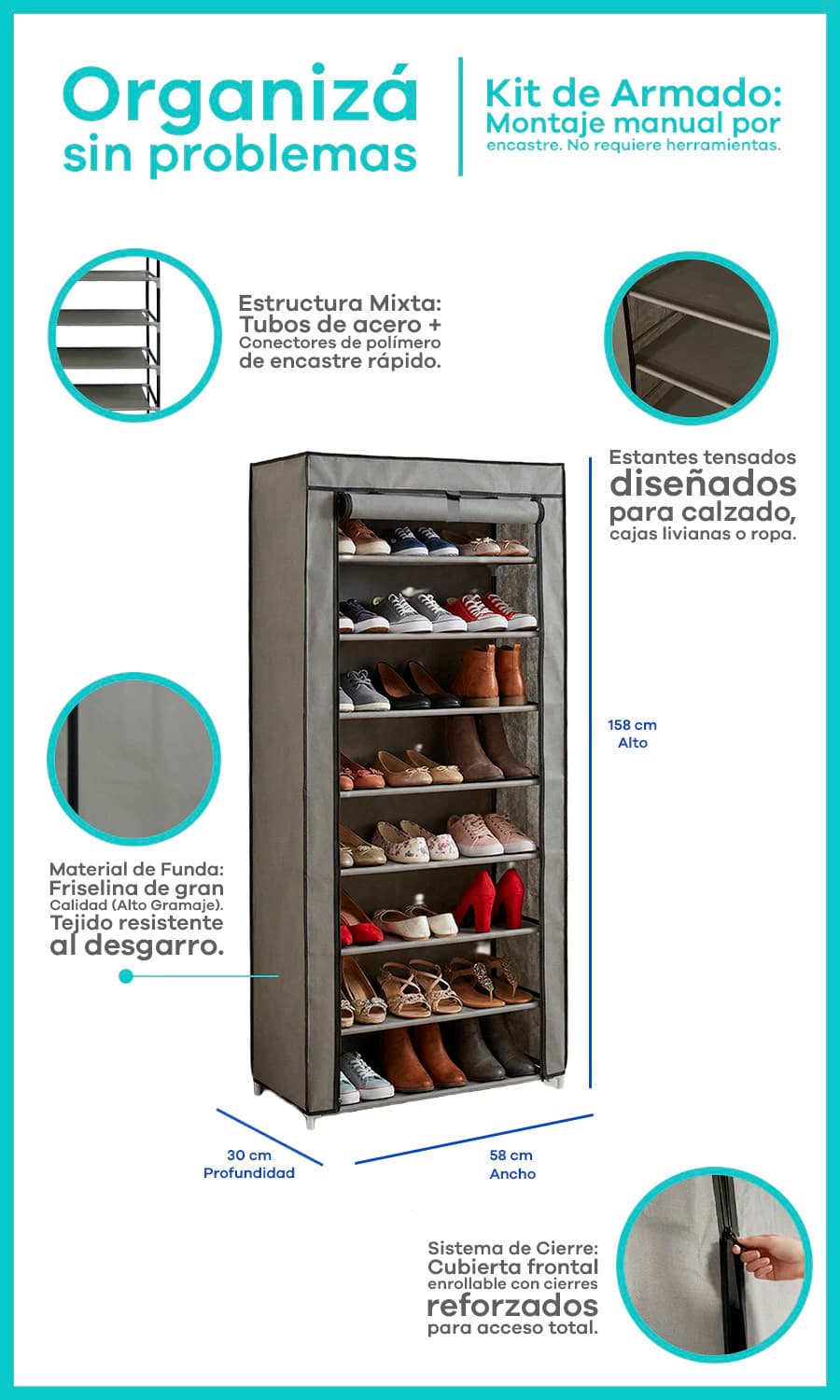 Zapatero Vertical Con Funda 9 Estantes | Simple Home