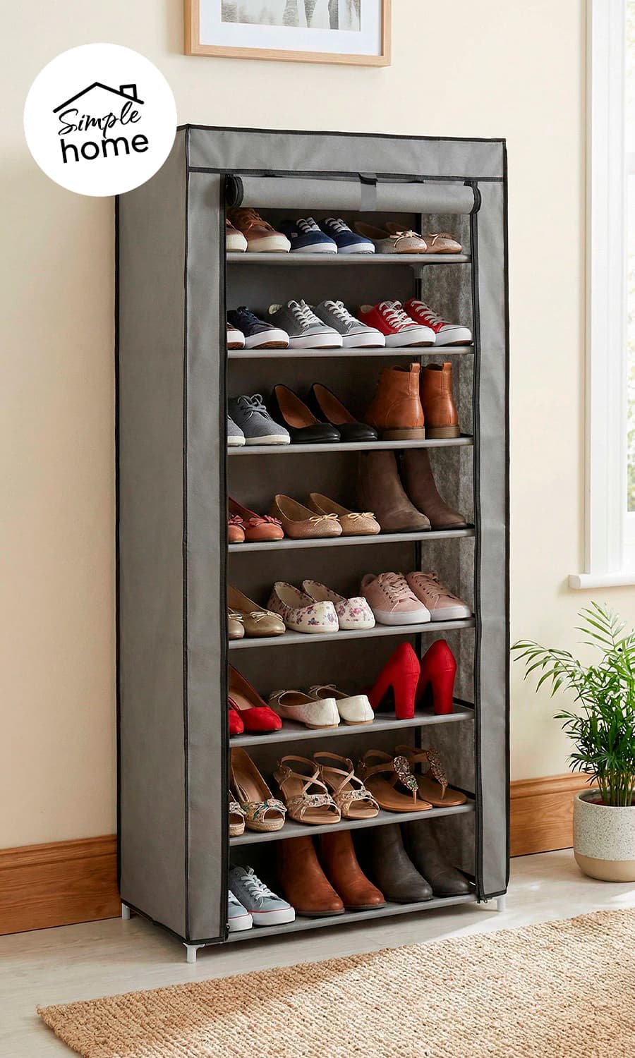 Zapatero Vertical Con Funda 9 Estantes | Simple Home