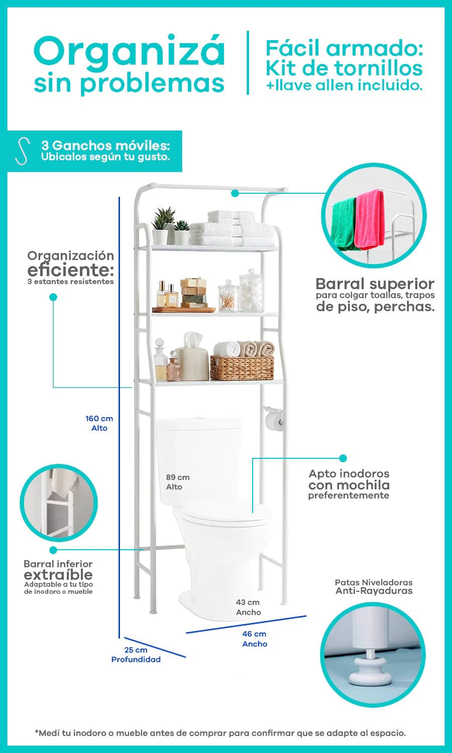 Mueble Organizador Sobre Inodoro | Línea Simple Home Seúl