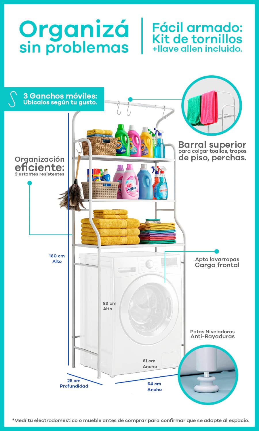 Mueble Organizador Vertical 3 Estantes | Línea Simple Home Seúl
