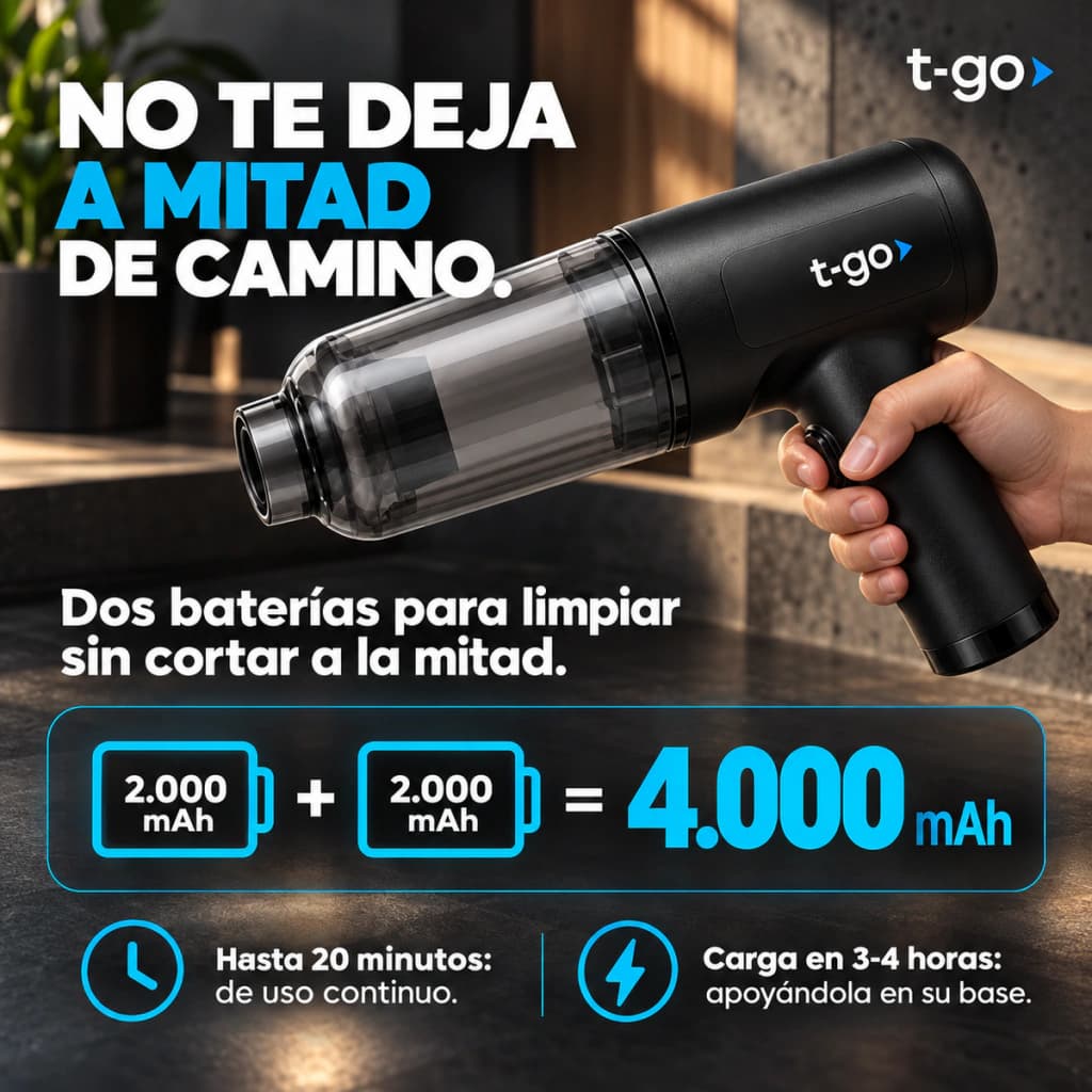 Aspiradora De Mano Inalámbrica T-GO 5 en 1 Sopladora Inflador Base Imantada