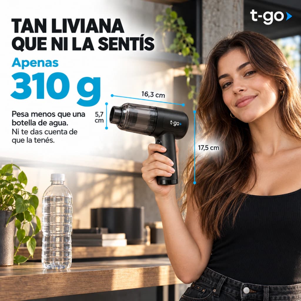 Aspiradora De Mano Inalámbrica T-GO 5 en 1 Sopladora Inflador Base Imantada
