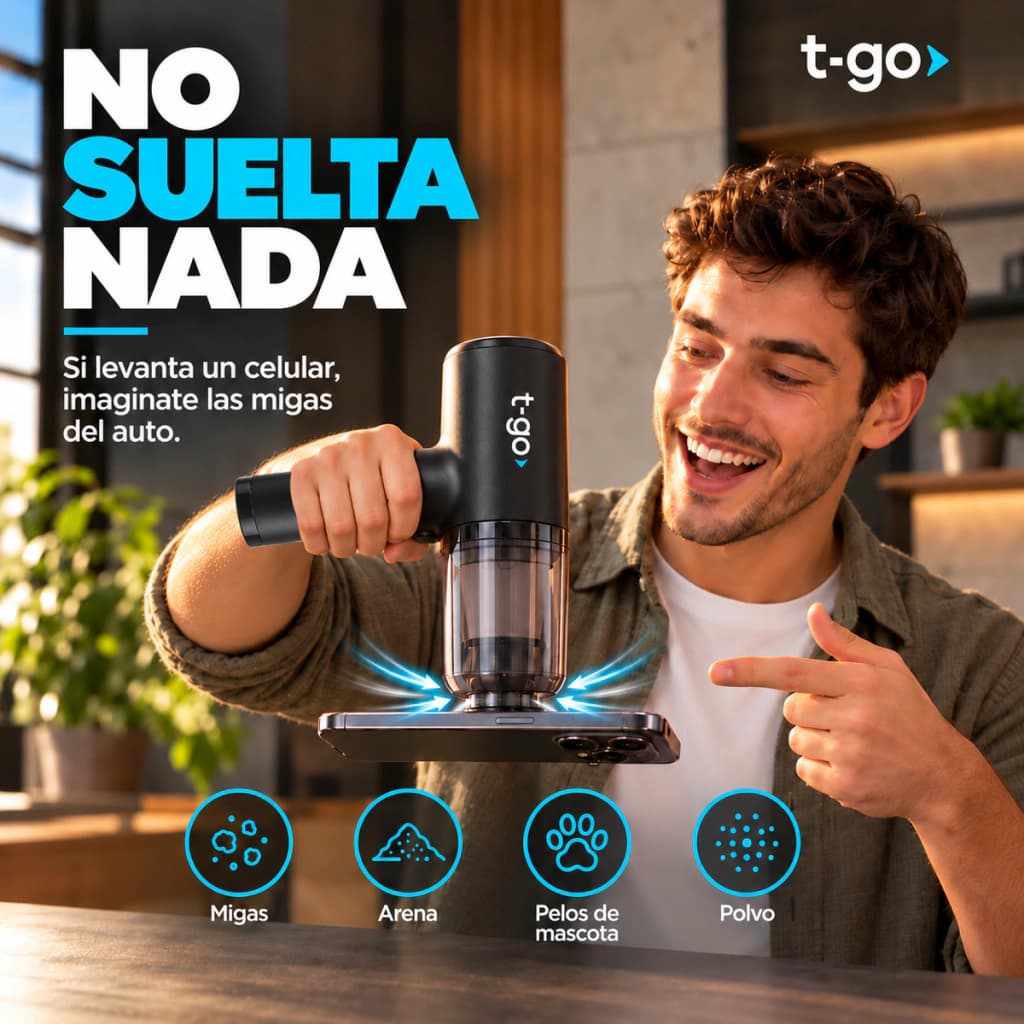 Aspiradora De Mano Inalámbrica T-GO 5 en 1 Sopladora Inflador Base Imantada