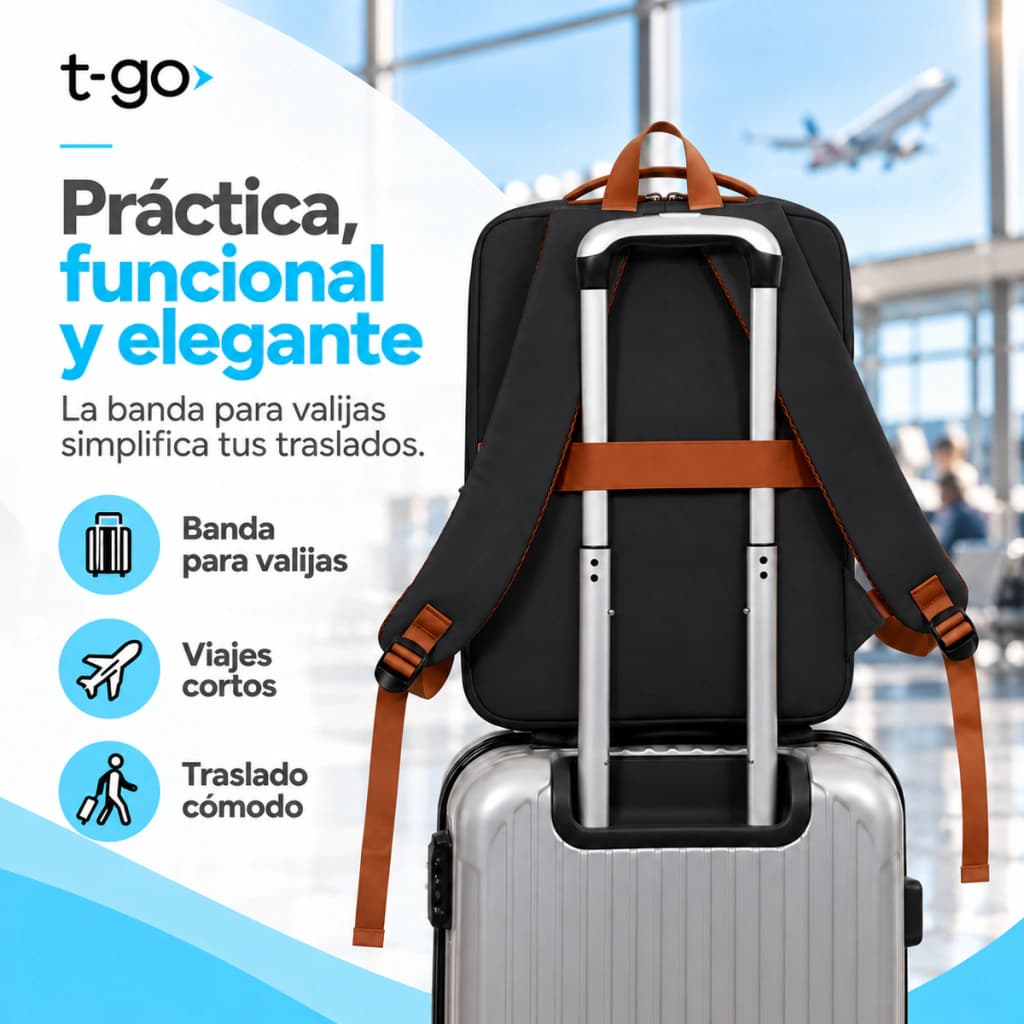 Mochila Ejecutiva EB105 | Porta Notebook 15.6'' | Puerto USB | T-GO — Negro