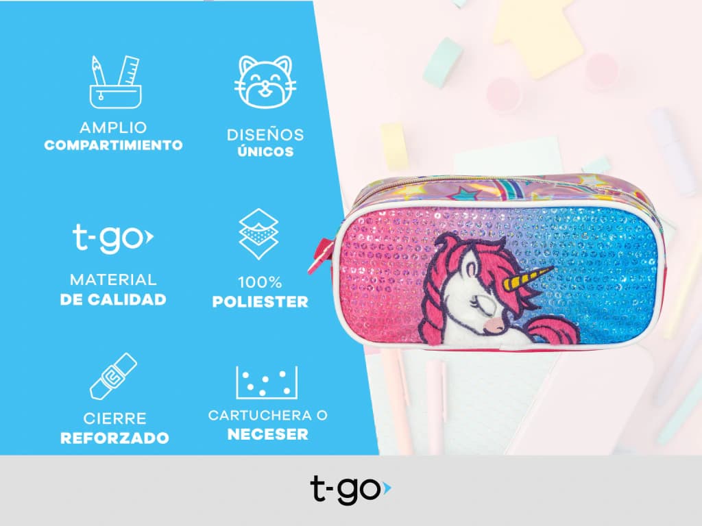 Cartuchera Escolar Unicornio con Lentejuelas QD25-09 | T-Go