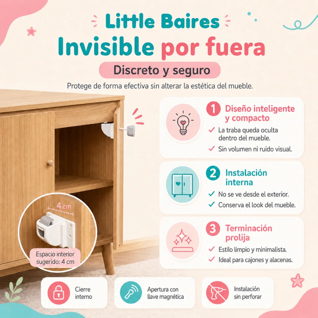 Traba de Seguridad Magnética Oculta para Muebles | 3M