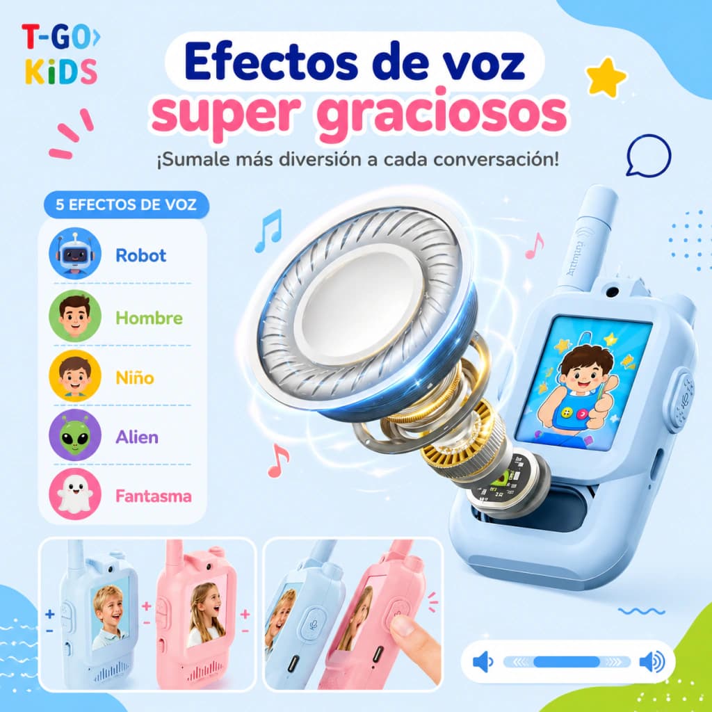 Pack x2 Walkie Talkies para Niños con Videochat | T-go Kids — Celeste